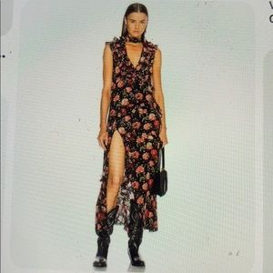 R13 silk ruffled open back maxi dress
